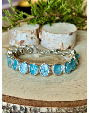 Rough Aquamarine & Apatite Sterling Bracelet