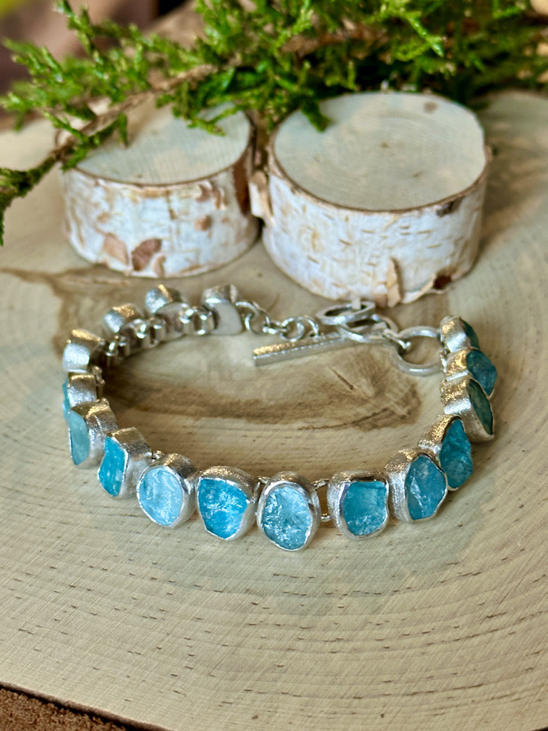 Rough Aquamarine & Apatite Sterling Bracelet