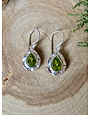 Peridot Pear Double Bezel Sterling Drop Earrings