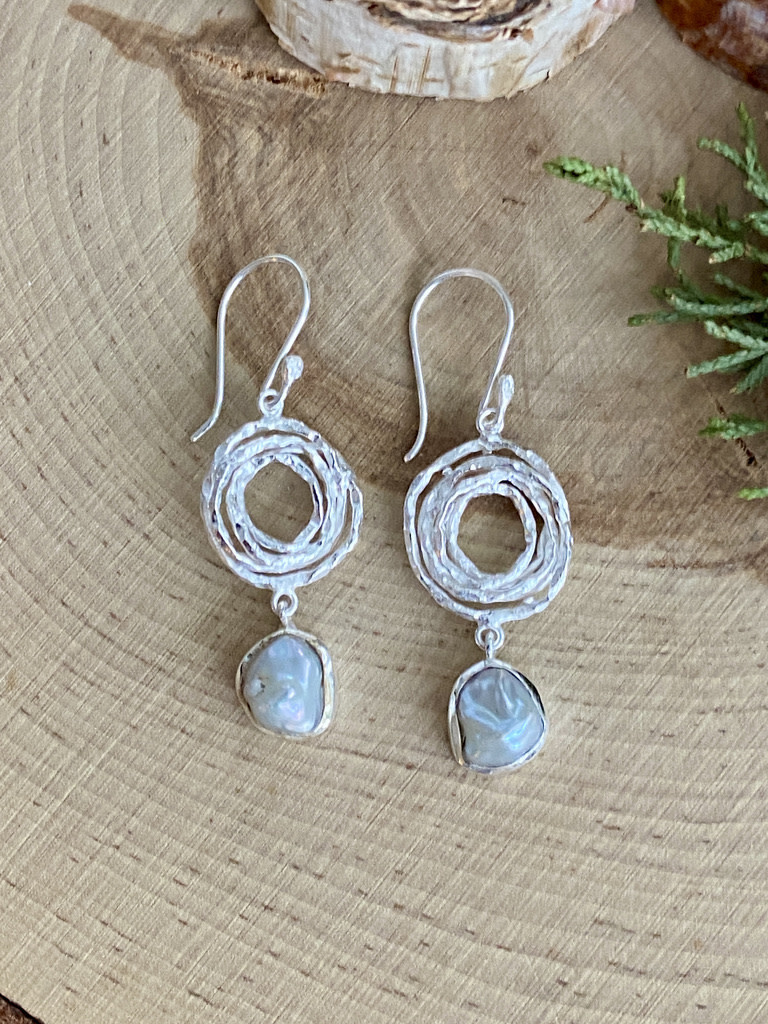 Pearl Sterling Nest Drop Earrings