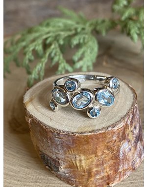 Blue Topaz Multi Stone Sterling Ring - Size 9