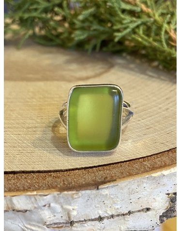 Lg Green Beach Glass Ring Sz 9