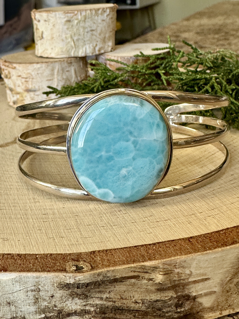 Larimar Round & Three Bands Sterling Cuff