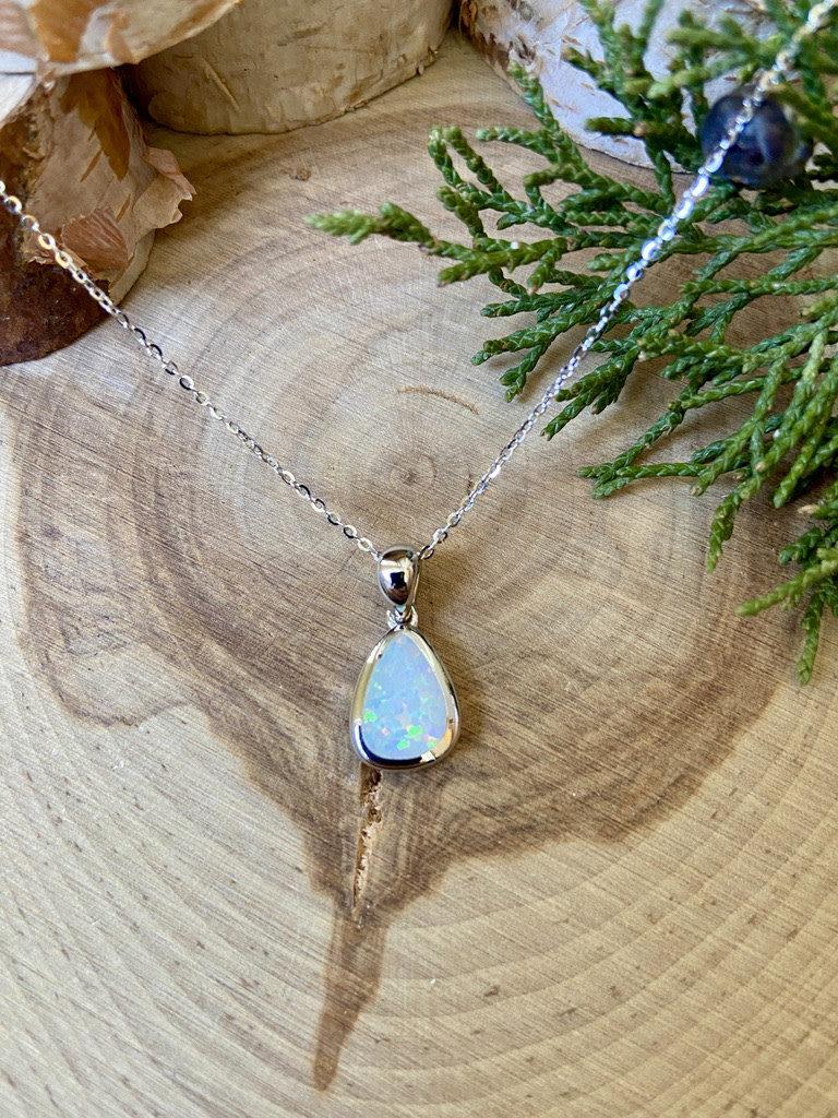White Opalite Pear Sterling Necklace