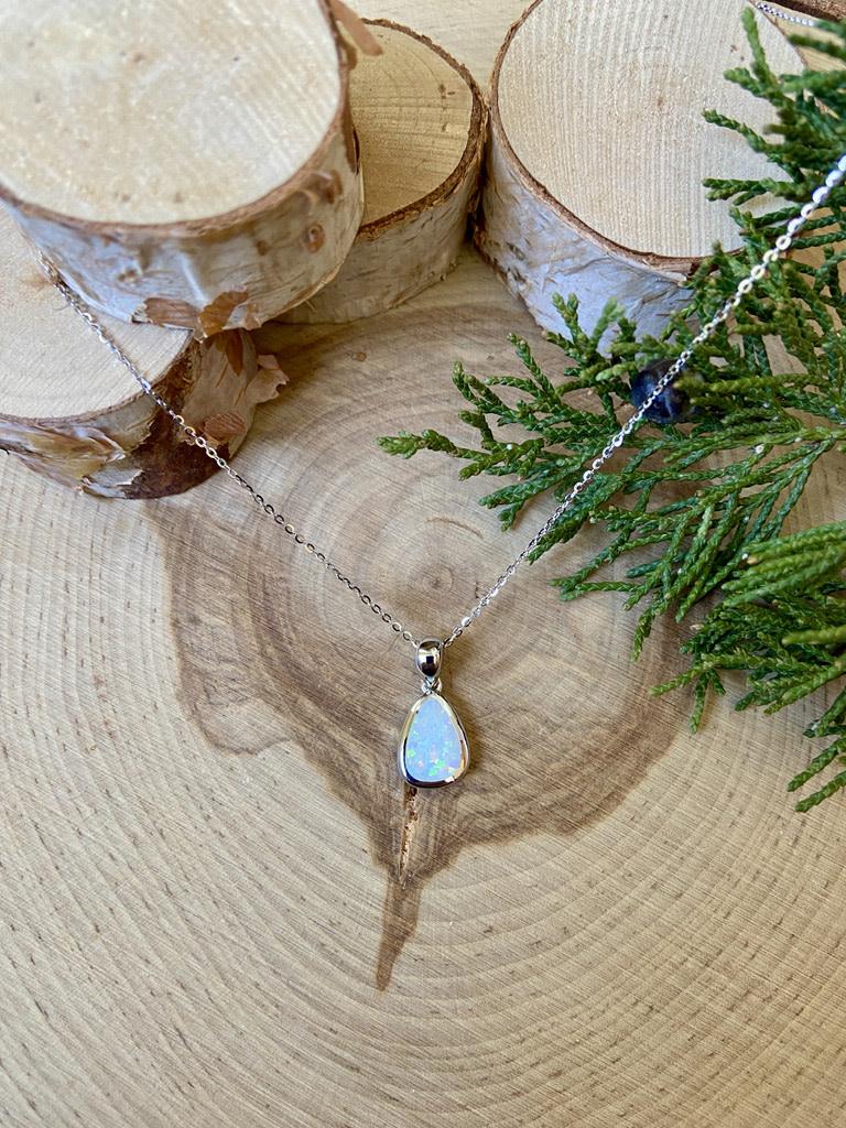 White Opalite Pear Sterling Necklace