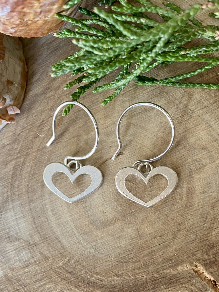 Flat Open Heart Sterling Drop Earrings