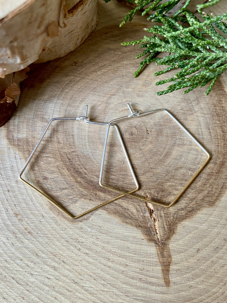 Geometric Sterling Wire Hoops - Gold Dipped