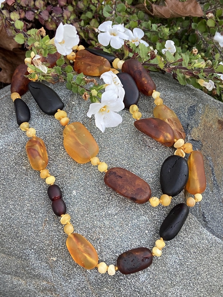 Long Amber Beaded Necklace - 26"