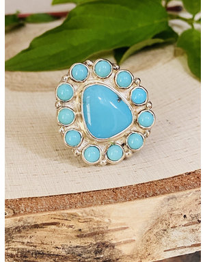 Campitos Turquoise Sterling Flower Ring Adj