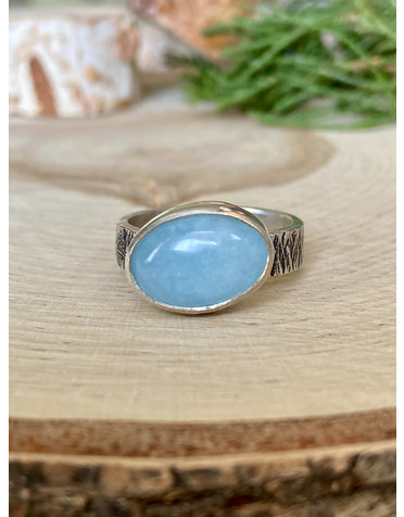 Aquamarine Horizontal Textured Ring Sz 9