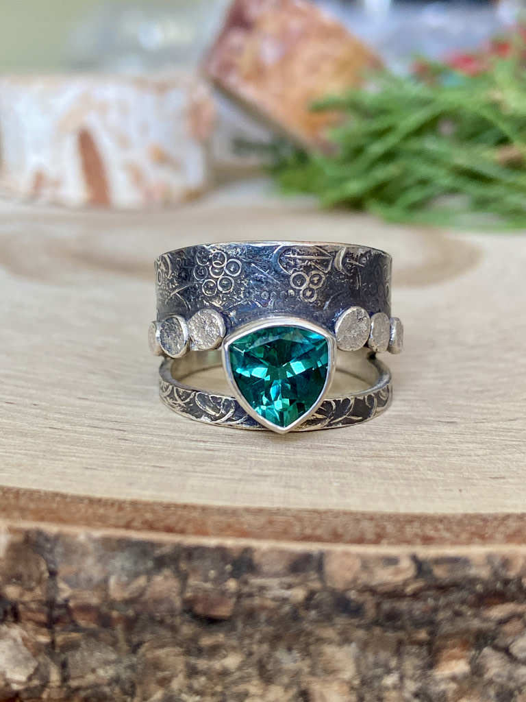 Emerald Cut London Blue Topaz and Green Tourmaline Ring with Diamonds –  Jamie Wolf