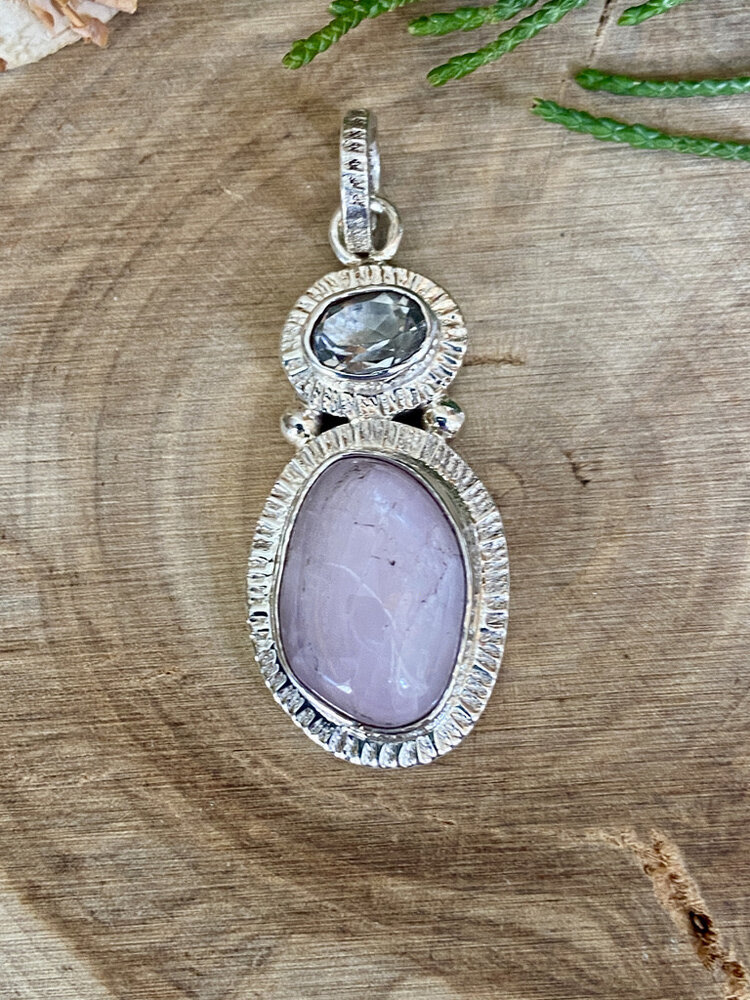 Kunzite & White Topaz Sterling Oval Pendant