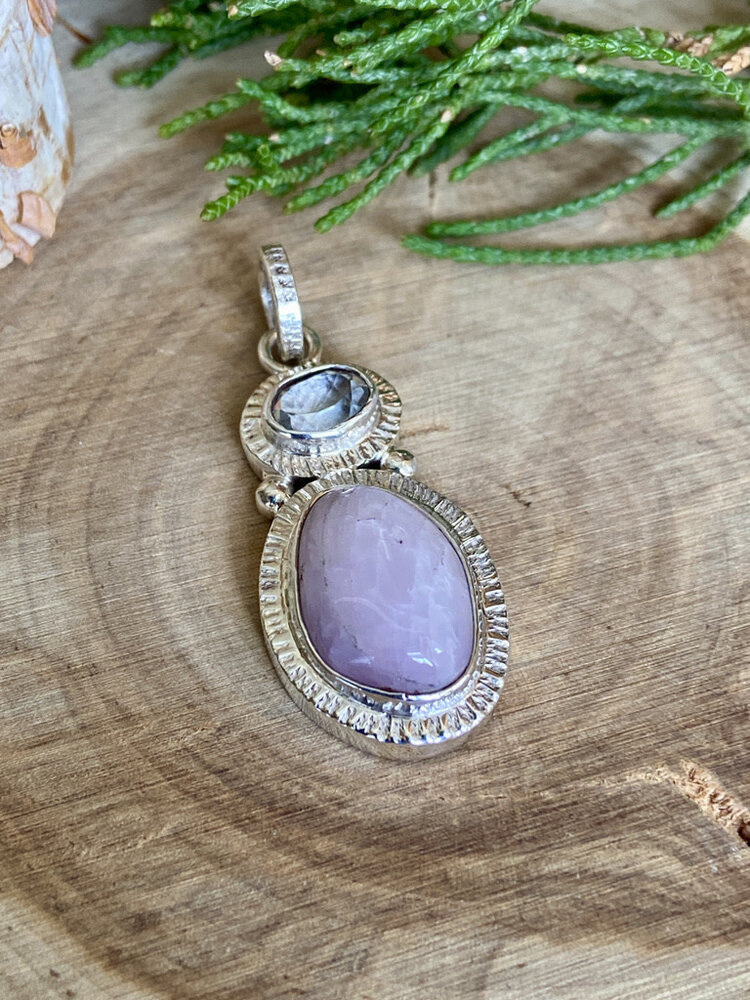 Kunzite & White Topaz Sterling Oval Pendant