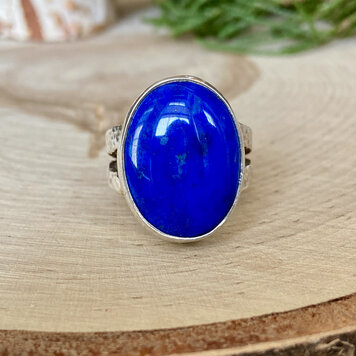 Lapis Oval Split Sterling Textured Ring Sz 8.5