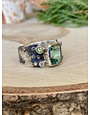 Green Topaz w/White Topaz Sterling Ring Sz 7.5