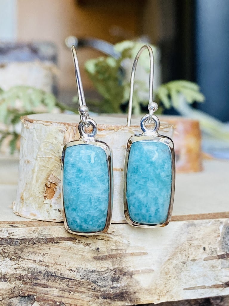 Amazonite Baguette Sterling Drop Earrings