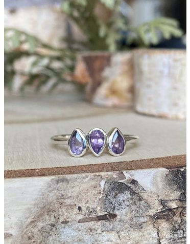 Amethyst Pear 3-Stone Sterling Ring