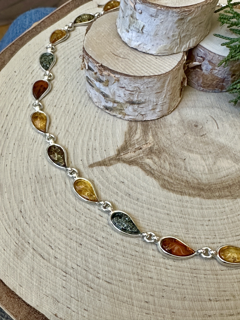Amber Three Color Leaf Sterling Necklace