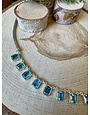 Blue Topaz Emerald Cut 18 Stone Sterling Necklace 18.5"
