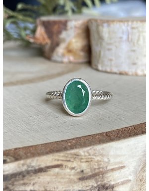 Emerald Oval Sterling Twist Ring Sz 7
