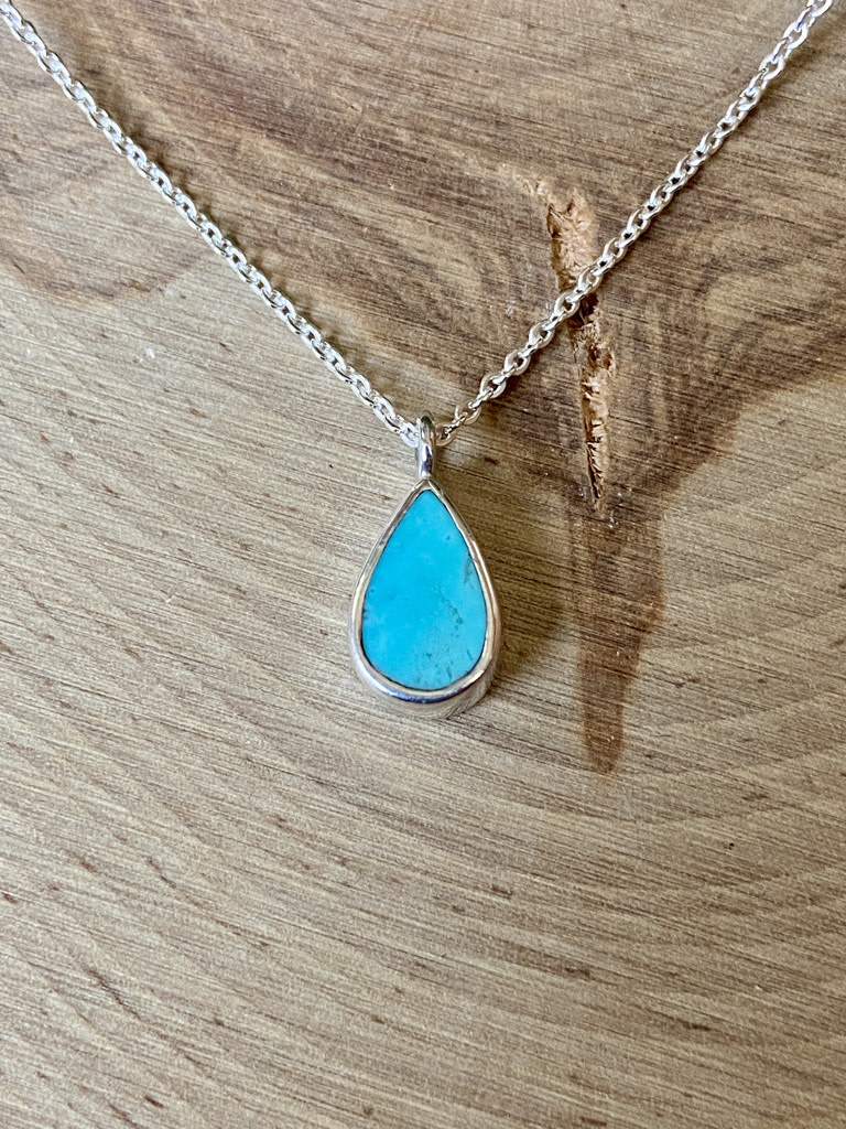 Turquoise Teardrop Sterling Necklace 18"