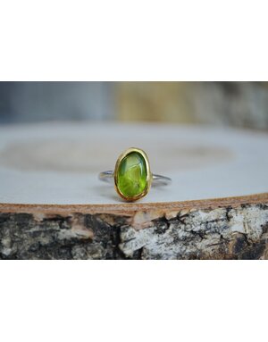 Peridot Rustic Oval Sterling Ring GP - Size 7
