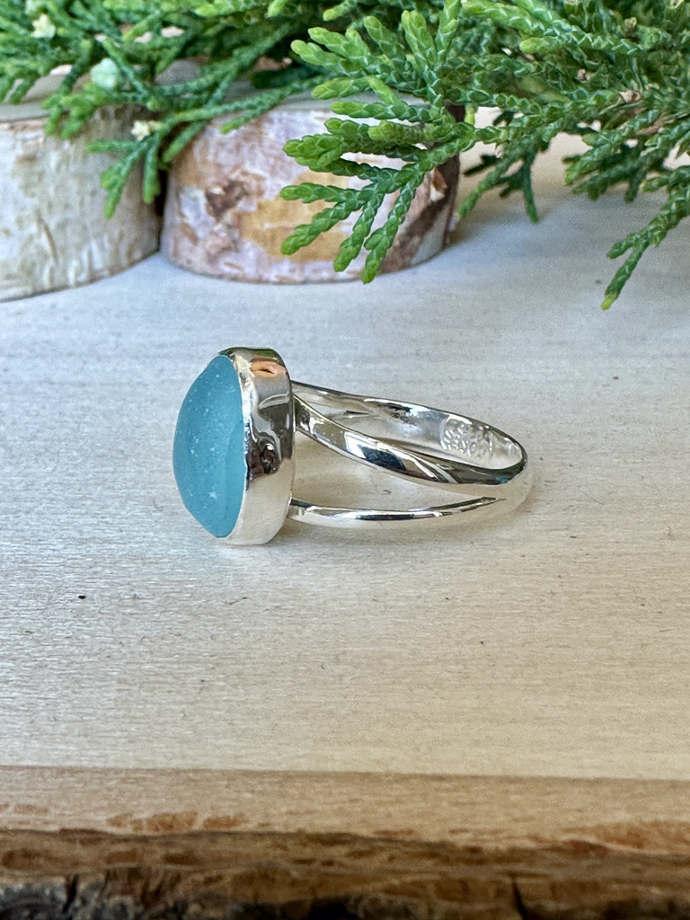 Beach Glass Ice Blue Sterling Ring Sz 9