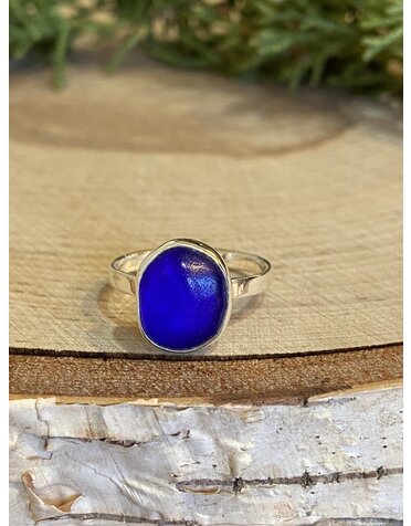 Dark Blue Beach Glass Ring Sz 6