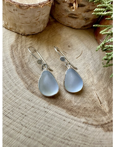 Beach Glass Small White Sterling Earrings