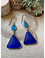 Beach Glass Cobalt Triangle w/ Aqua Sterling Earrings