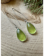 Green Beach Glass Long Wire Sterling Earrings