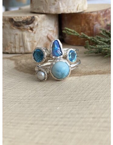 Larimar & Blues Multi Stack Sterling Ring Sz 7