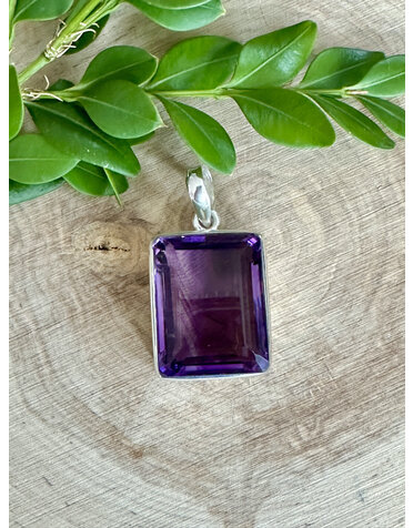 Amethyst Large Emerald Cut Sterling Pendant