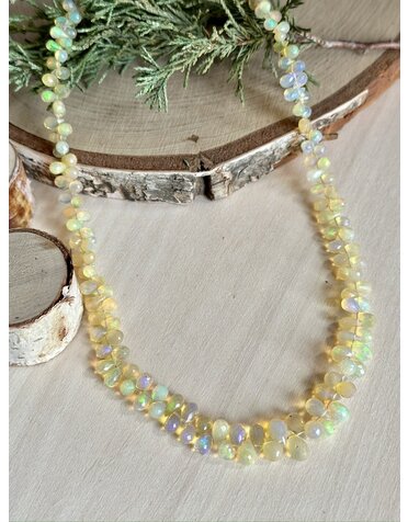 Ethiopian Opal Beaded Necklace w/14k Solid Gold