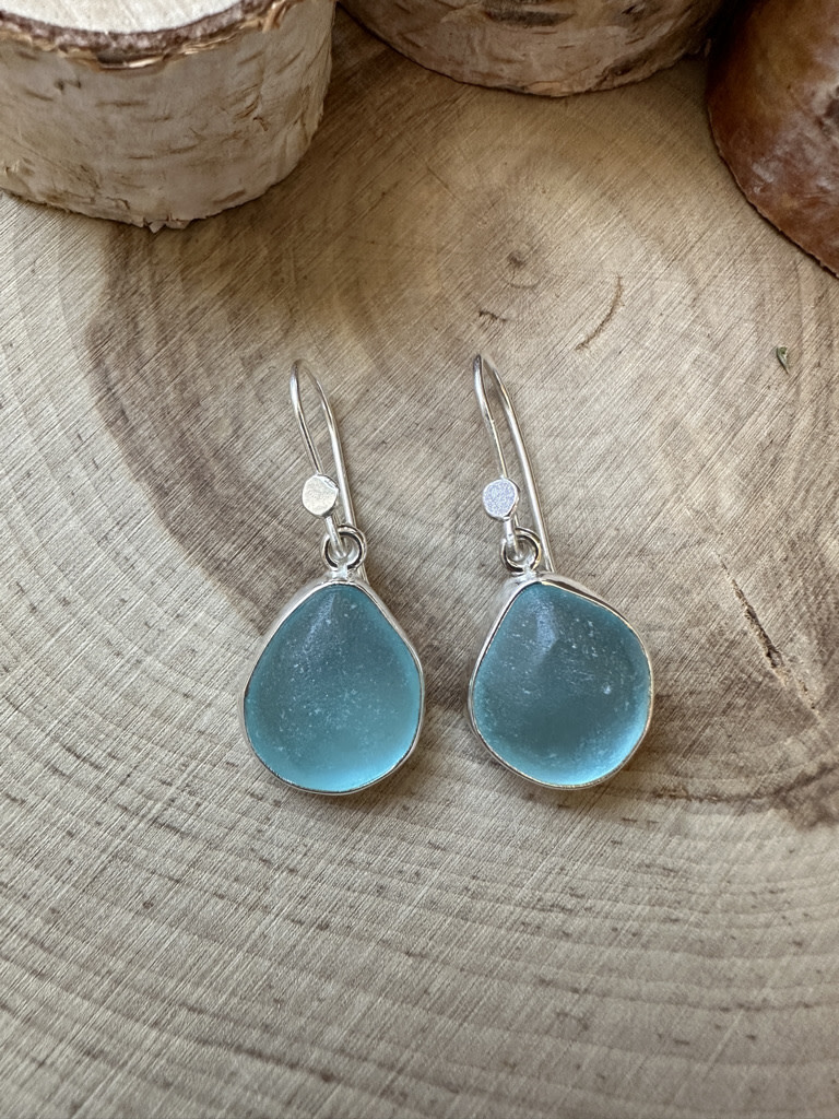 Beach Glass Ice Blue Sterling Drop Earrings