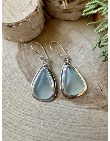 Beach Glass Ice Green Tear Drop Sterling Earrings