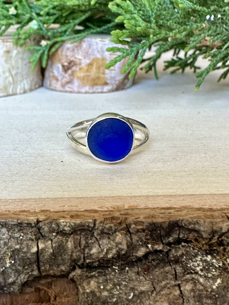 Beach Glass Cobalt Sterling Ring Sz 6.5