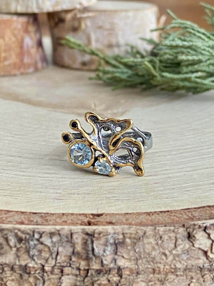 Blue Topaz w/ Sapphire Butterfly GP & RP Sterling Ring Sz 7