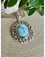 Larimar Oval Bubbly Flowers Sterling Pendant