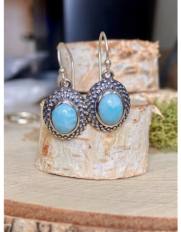 Larimar Oval Dotty Bezel Sterling Drop Earrings