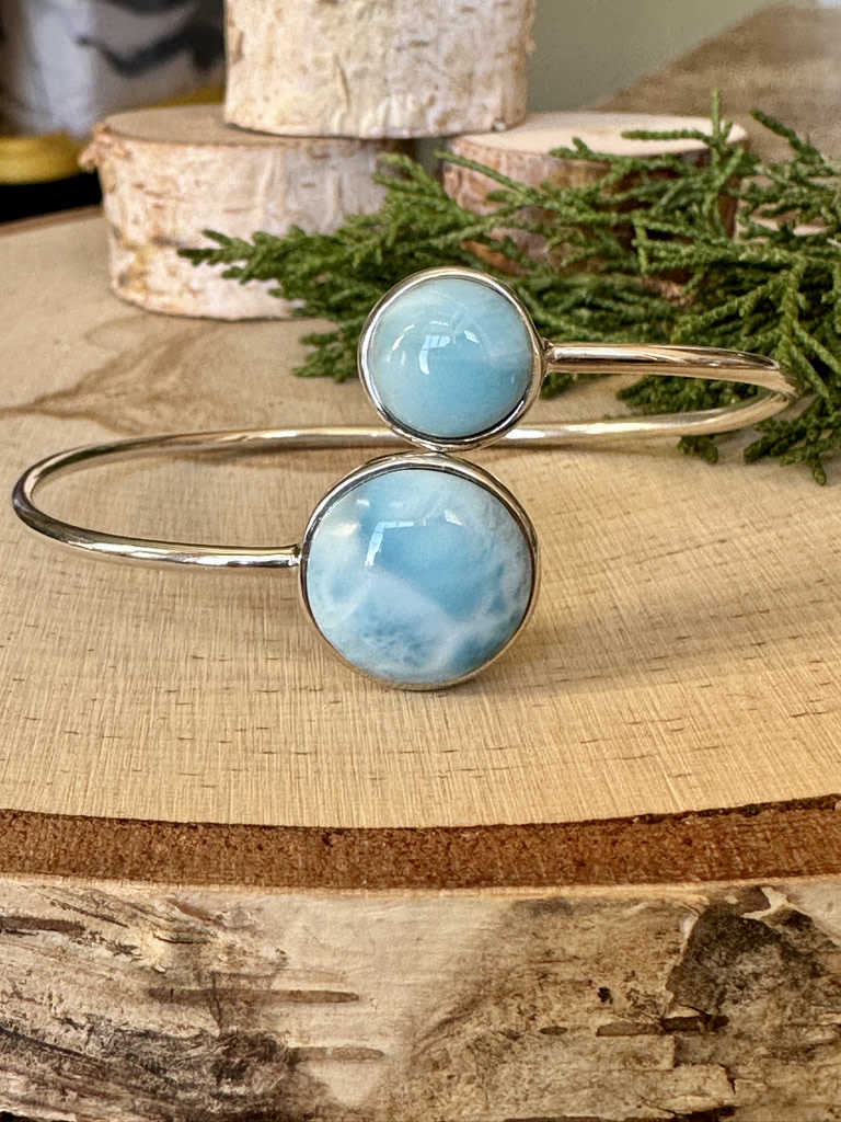 Larimar Round Two Stone Sterling Cuff