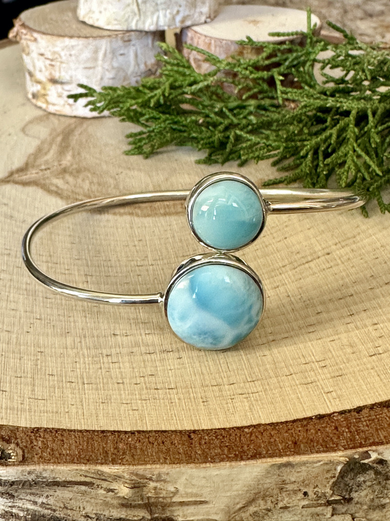 Larimar Round Two Stone Sterling Cuff