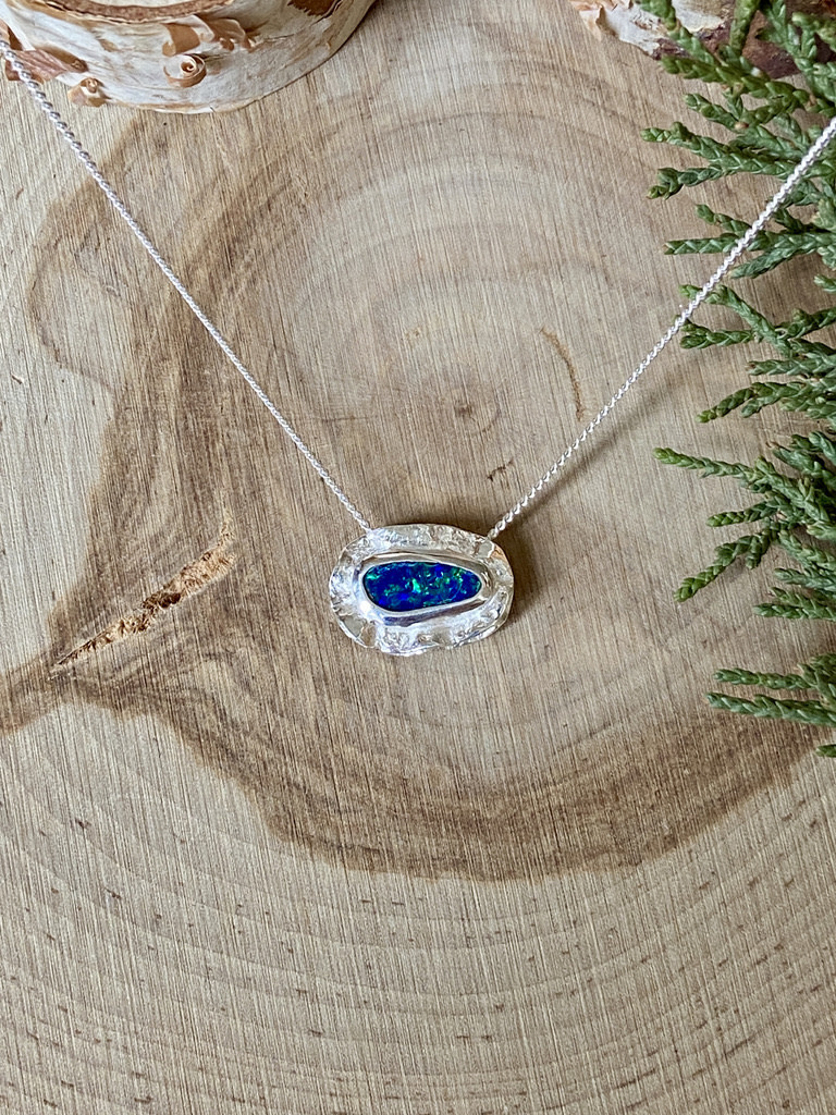 Australian Opal Double Bezel Sterling Necklace