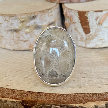 Petoskey Large Oval Sterling Ring Adj. Petoskey Large Oval Sterling Ring Adj.