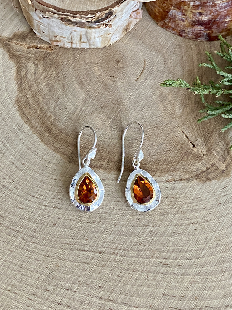 Citrine Double Bezel Teardrop w/GP Sterling Earrings