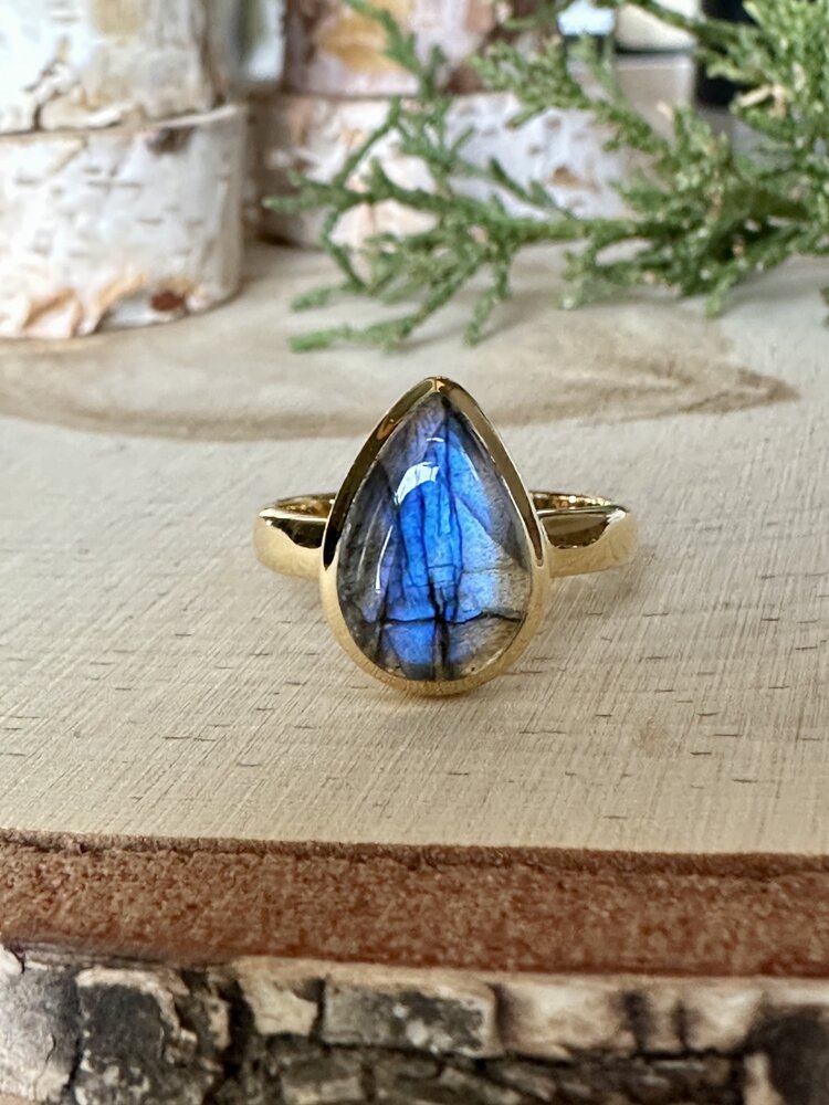 Nugent Labradorite Vermeil Teardrop Ring Sz 9