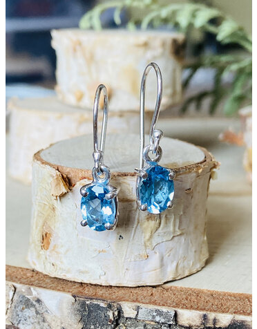 Blue Topaz Tiny Oval Drop Sterling Earrings