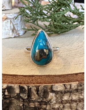 Nugent Perusian Turquoise Teardrop Ring Sz 9