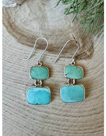 Turquoise Double Rectangle Sterling Drop Earrings