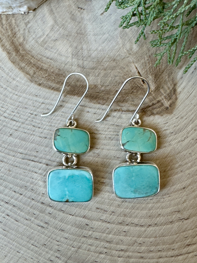 Turquoise Double Rectangle Sterling Drop Earrings